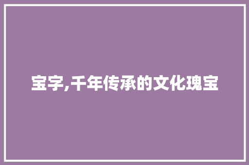 宝字,千年传承的文化瑰宝