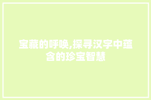 宝藏的呼唤,探寻汉字中蕴含的珍宝智慧