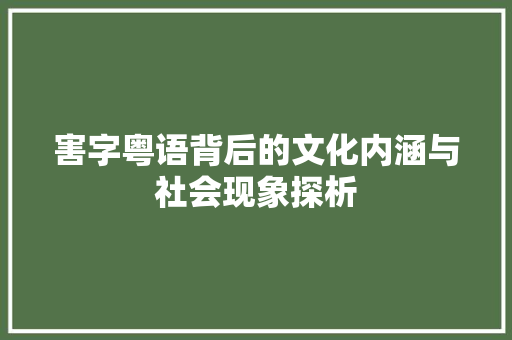 害字粤语背后的文化内涵与社会现象探析