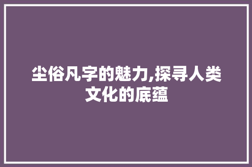 尘俗凡字的魅力,探寻人类文化的底蕴