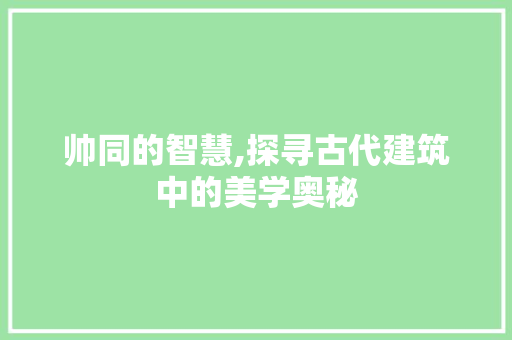 帅同的智慧,探寻古代建筑中的美学奥秘