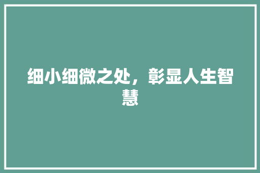 细小细微之处，彰显人生智慧