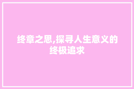 终章之思,探寻人生意义的终极追求