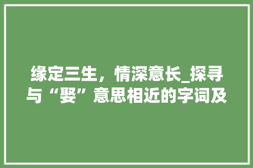 缘定三生，情深意长_探寻与“娶”意思相近的字词及其文化内涵