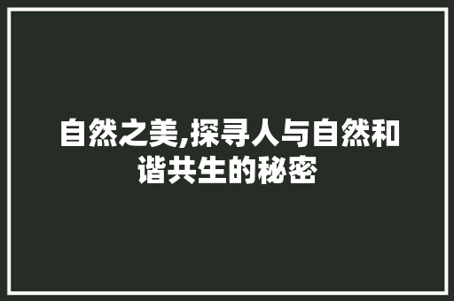 自然之美,探寻人与自然和谐共生的秘密