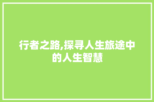 行者之路,探寻人生旅途中的人生智慧