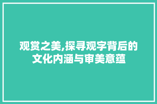 观赏之美,探寻观字背后的文化内涵与审美意蕴