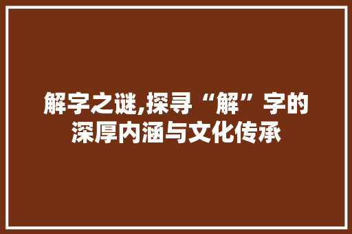 解字之谜,探寻“解”字的深厚内涵与文化传承