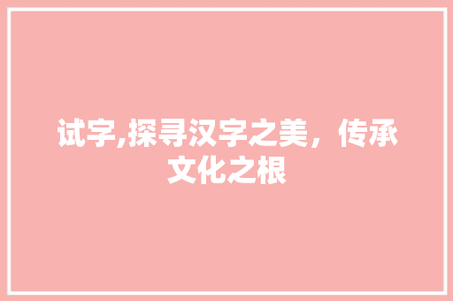 试字,探寻汉字之美，传承文化之根