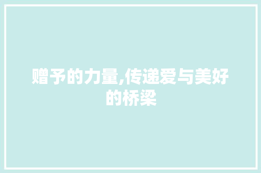 赠予的力量,传递爱与美好的桥梁
