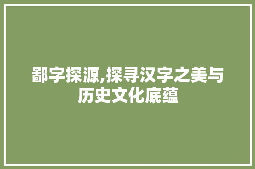 鄙字探源,探寻汉字之美与历史文化底蕴
