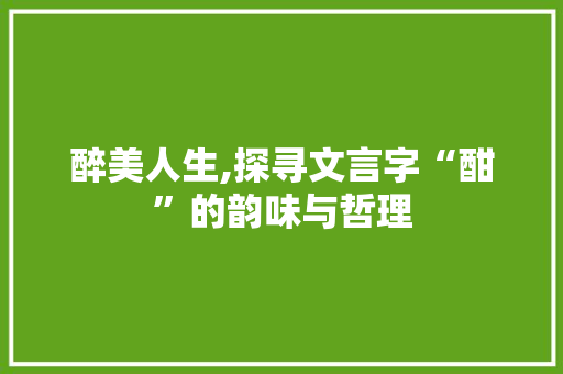 醉美人生,探寻文言字“酣”的韵味与哲理