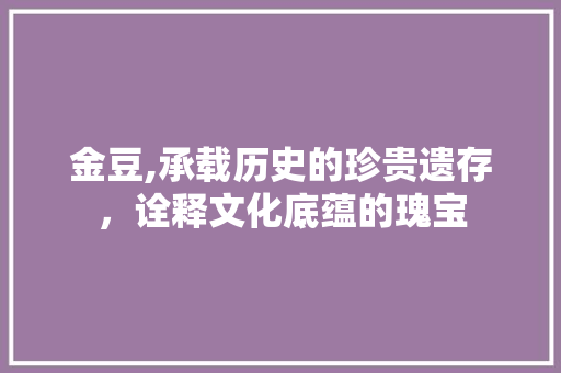 金豆,承载历史的珍贵遗存，诠释文化底蕴的瑰宝 范文赏析