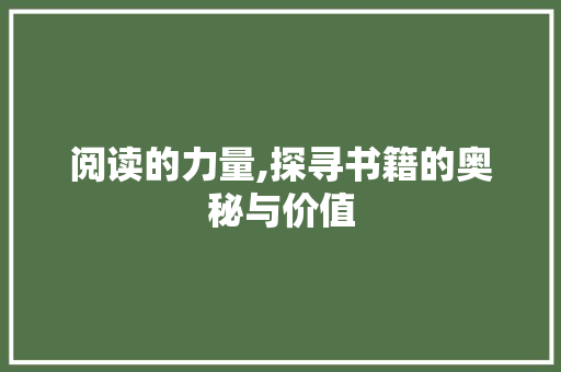 阅读的力量,探寻书籍的奥秘与价值