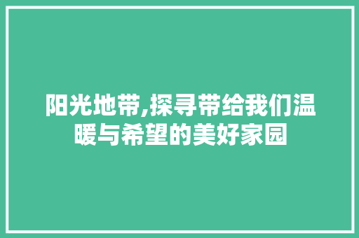 阳光地带,探寻带给我们温暖与希望的美好家园