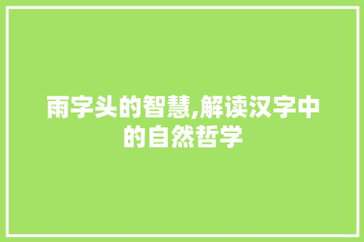 雨字头的智慧,解读汉字中的自然哲学 写作素材