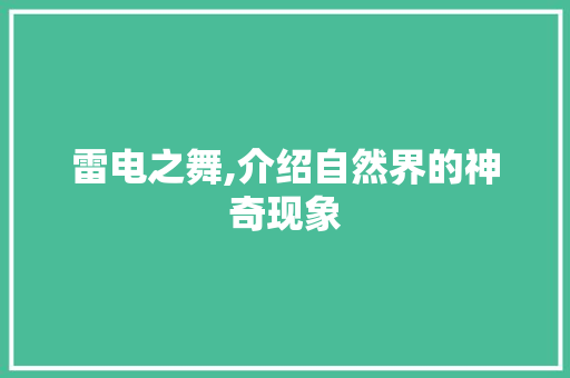 雷电之舞,介绍自然界的神奇现象 报告写作