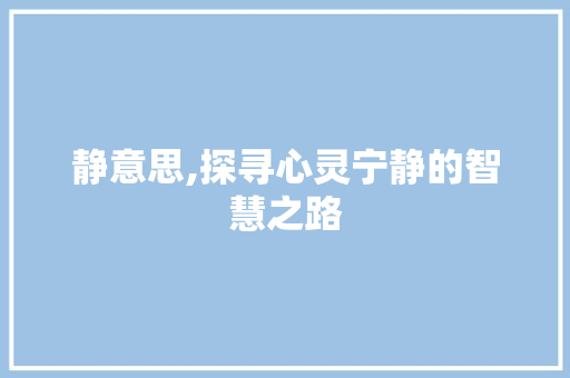静意思,探寻心灵宁静的智慧之路