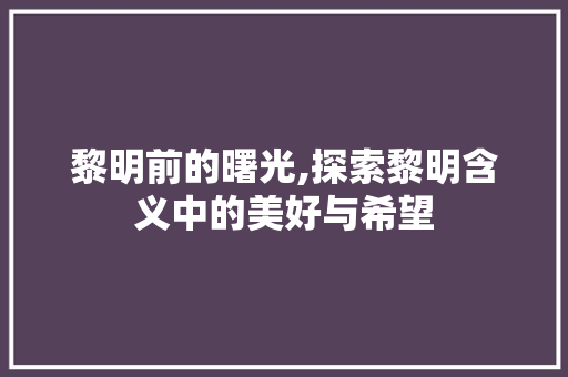 黎明前的曙光,探索黎明含义中的美好与希望 范文赏析