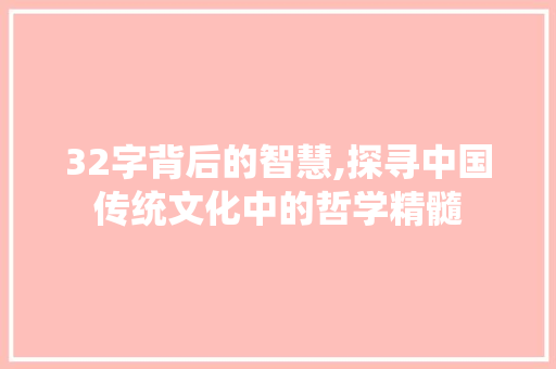 32字背后的智慧,探寻中国传统文化中的哲学精髓 词汇积累