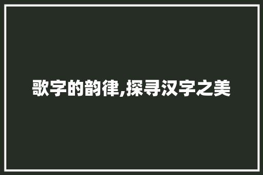 歌字的韵律,探寻汉字之美