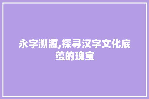 永字溯源,探寻汉字文化底蕴的瑰宝