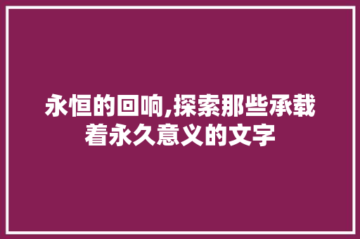 永恒的回响,探索那些承载着永久意义的文字 写作素材