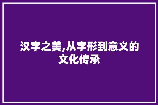汉字之美,从字形到意义的文化传承
