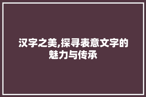 汉字之美,探寻表意文字的魅力与传承 商业文案
