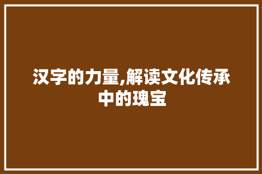 汉字的力量,解读文化传承中的瑰宝