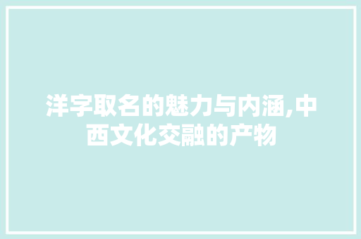洋字取名的魅力与内涵,中西文化交融的产物