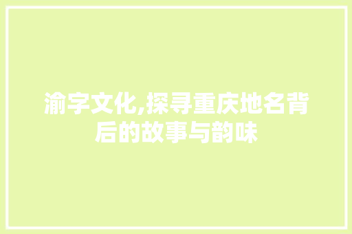 渝字文化,探寻重庆地名背后的故事与韵味 商业文案