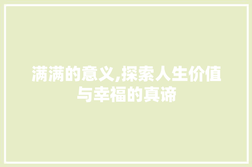 满满的意义,探索人生价值与幸福的真谛