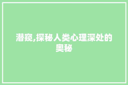 潜窥,探秘人类心理深处的奥秘 写作技巧