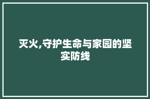 灭火,守护生命与家园的坚实防线