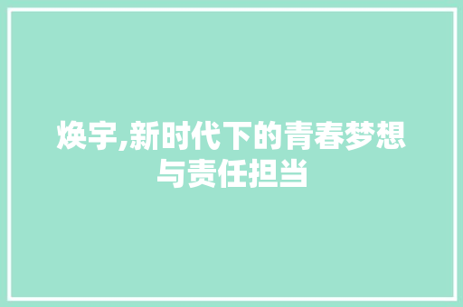 焕宇,新时代下的青春梦想与责任担当