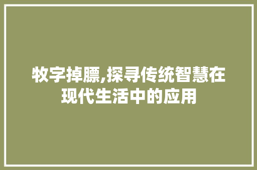 牧字掉膘,探寻传统智慧在现代生活中的应用