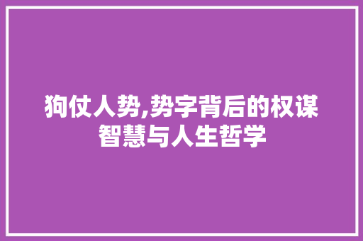 狗仗人势,势字背后的权谋智慧与人生哲学