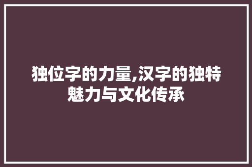 独位字的力量,汉字的独特魅力与文化传承