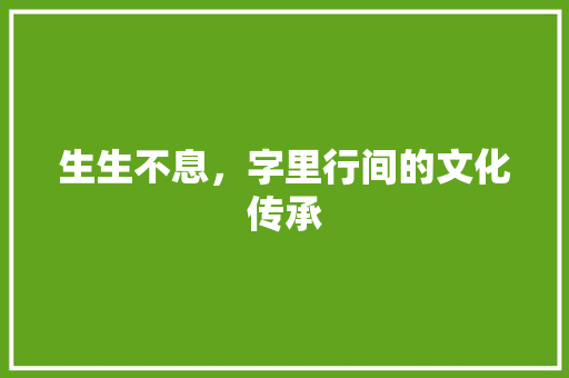 生生不息，字里行间的文化传承