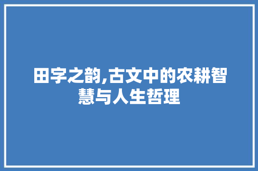 田字之韵,古文中的农耕智慧与人生哲理