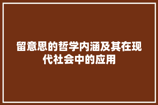 留意思的哲学内涵及其在现代社会中的应用