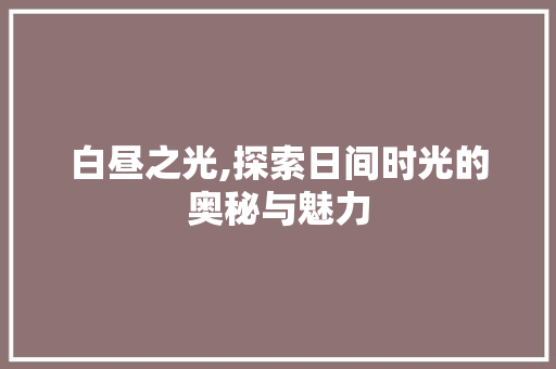 白昼之光,探索日间时光的奥秘与魅力 商业文案
