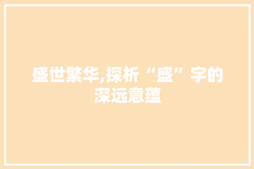 盛世繁华,探析“盛”字的深远意蕴