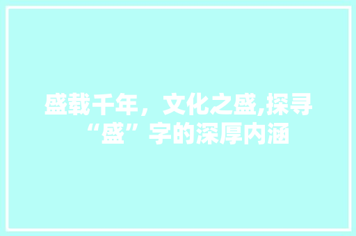 盛载千年，文化之盛,探寻“盛”字的深厚内涵