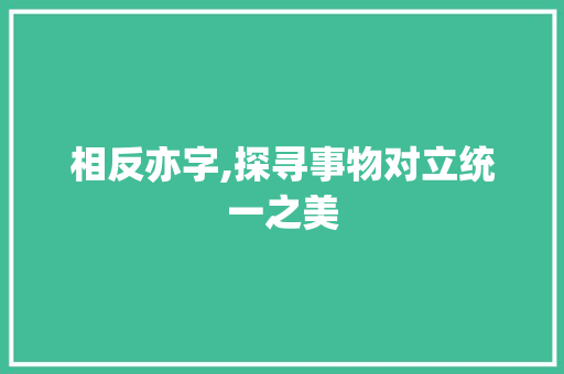 相反亦字,探寻事物对立统一之美