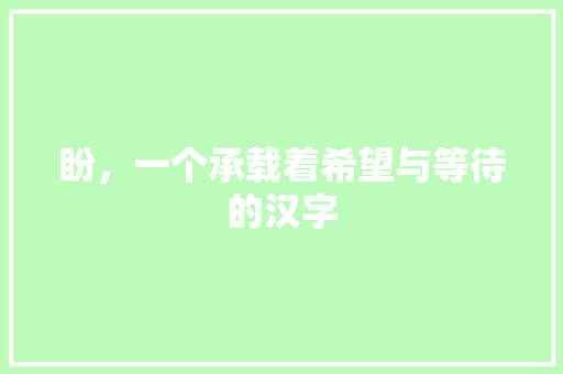 盼，一个承载着希望与等待的汉字