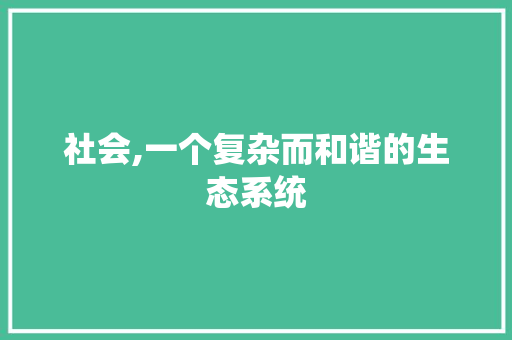 社会,一个复杂而和谐的生态系统