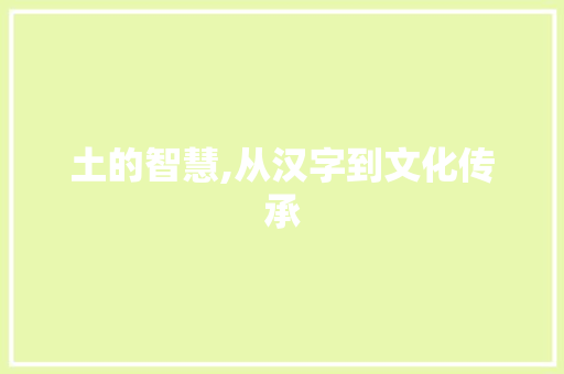 土的智慧,从汉字到文化传承