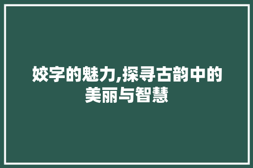 姣字的魅力,探寻古韵中的美丽与智慧 写作素材